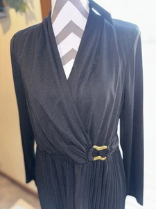 Vestido Donna Karen New York Negro Plisado Con Dorado Talla 10 $198 Nuevo Con Etiquetas Preppy - Imagen 1 de 8