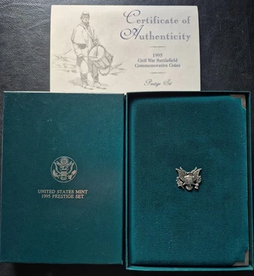 Juego de prueba de prestigio de campo de batalla de la Guerra Civil 1995-S con certificado de autenticidad, certificado de autenticidad y 90 % dólar de plata Foto 1 de 4