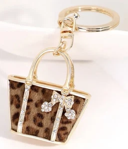 Cute Leopard Print Bow Rhinestone Handbag, ￼ Keychain Women Gifts - Picture 1 of 4