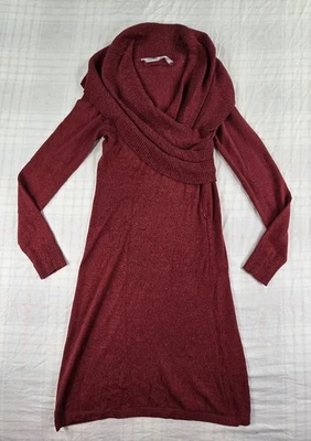 Vestido Athleta Sochi Capucha Cuello Tejido Borgoña Vino Cremallera Algodón Orgánico Lana XS Foto 1 de 4