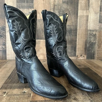 Tony Lama Vintage Gold Label Snakeskin Black Cowboy Boots Mens 11 D - Image 1 of 4