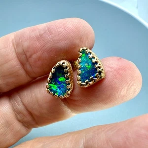 14K Yellow Gold Boulder Opal Earrings 3.4 grams - Picture 1 of 13