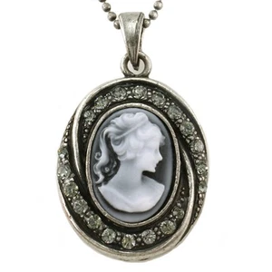 Collar Colgante Clásico Gris Claro Cameo Antiguo Tono Plateado Piedras de Cristal w2 - Imagen 1 de 1