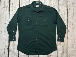 VTG Ely Cattleman Wrinkle Resistant Solid Green Pearl Snap Long Sleeve Shirt - Picture 1 of 8