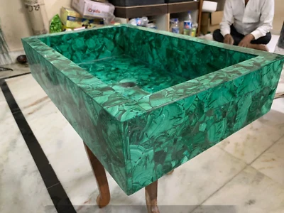 20"x14" Rectangle Random Malachite Stone Wash Marble Bathroom Sink Hotel Decors - Image 1 of 4