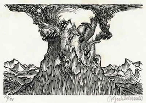 Bruno GOLDSCHMITT - Die BRENNENDE BURG - Handsignierter OriginalHolzschnitt 1922 - Picture 1 of 1
