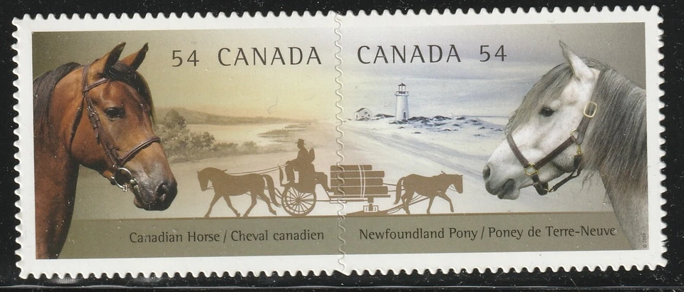 Canadá #2330i, caballos canadienses, pony, pareja de inquilinos troquelados MNH 2009 sello Foto 1 de 1