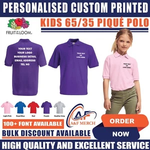 Personalised Custom Fruit of The Loom Kids 65/35 Piqué Polo School Sports SS417 - Picture 1 of 25
