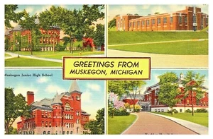 Grüße Muskegon MI Krankenhaus Schule Filteranlage Mehransicht Postkarte F6 - Bild 1 von 2