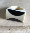 Vintage Bakelite Modern Ring 6.5 cream & black