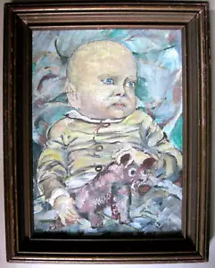 Jurij (George B.) "Retrato de bebé pintura al óleo sobre lona Hura (1930-2021) 9"" x 12" - Imagen 1 de 8