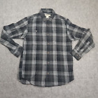 Duluth Trading Shirt Mens Medium Long Sleeve Black Gray Flannel Workwear Plaid