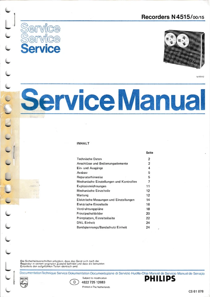 Servizio Manuale di Istruzioni per Philips N 4515 - Immagine 1 di 1