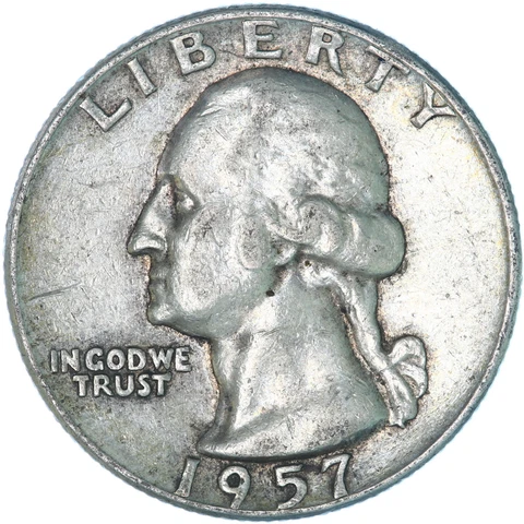 1957 D Washington Quarter 90% Silver Very Fine VF Cover