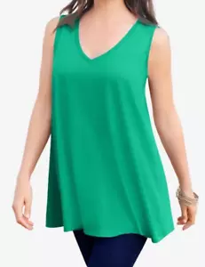 Roman's V-Neck Swing Tank Tunic T-Shirt Emerald Green Sz 34/36 4X - Picture 1 of 1