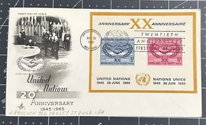 United Nations 20th Anniversary 1945 - 1965 first day cover FDC Mini sheet #2 - Picture 1 of 1