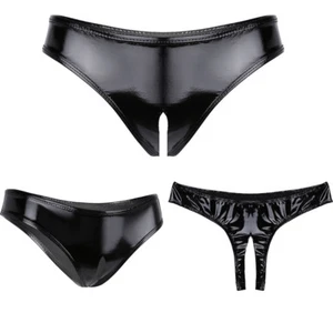 Damen Wetlook Ouvertslip Lack Leder Schritt offen Strings Slip Panty Unterwäsche - Bild 1 von 12