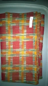 Remnant Fabric Polyester Plaid Stretch Knit 60" x 26" Red Orange Multi Colored - Picture 1 of 1