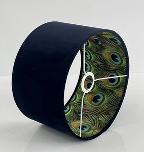 Neu handgefertigt dunkelblau Samt Pfau Feder Lampe Schirm Anhänger Lichtschirm - Bild 1 von 8