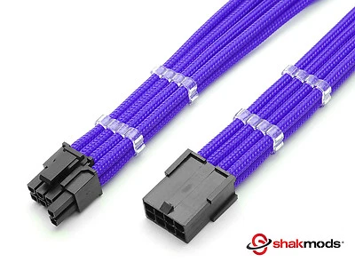 8 pin to 6+2 pin Pcie Purple Sleeved Extension 30cm 2 Free cable Combs Shakmods - Image 1 of 4