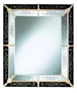 Specchio moderno Verticale H 100cm in Vetro di Murano inciso nero cristallo oro - Picture 1 of 9