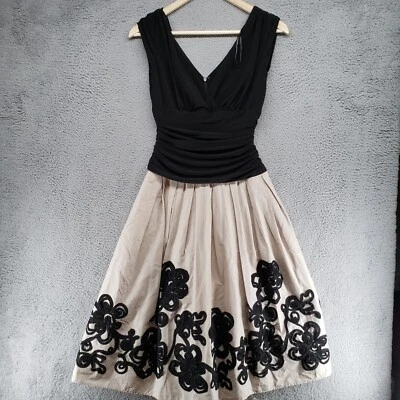 Dressbarn Collection Black Taupe 3D Floral Embroidery Party Dress Womens sz 4 - Image 1 of 4