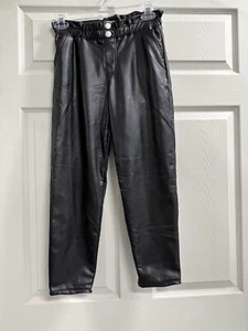 Abercrombie Kids Black High Rise Paperbag Faux Leather Pants Size 11 / 12 - VGUC - Picture 1 of 8