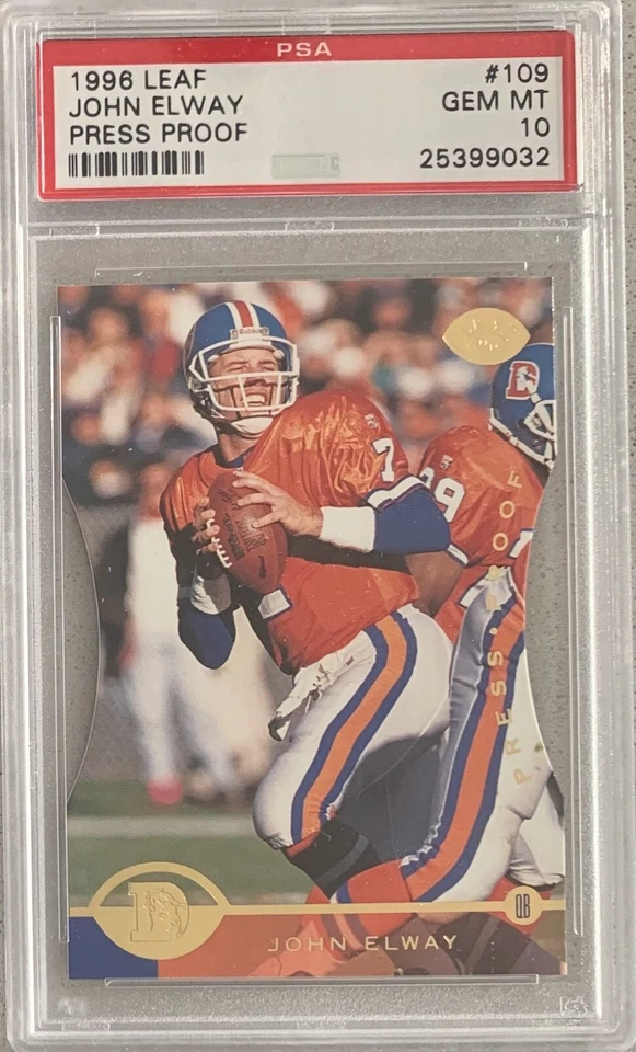 1996 Leaf #109 John Elway PSA 10 GEM MINT Press Proof Die-Cut POP 5 Rare! - Image 1 of 1