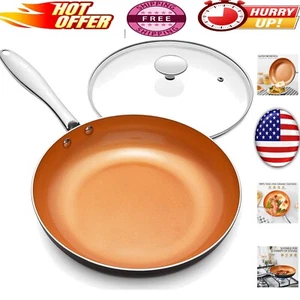 Copper 8 Inch Nonstick Frying Pan with Lid - Scratch Resistant and Lightweight - Picture 1 of 10