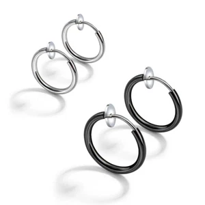 Schmale Creolen OHNE LOCH Edelstahl Damen Herren Ohrclips Rund Unisex - Bild 1 von 9