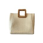 Staud Shirley Croc Effect Leather Embossed Square Handle Purse Tote Bag Cream