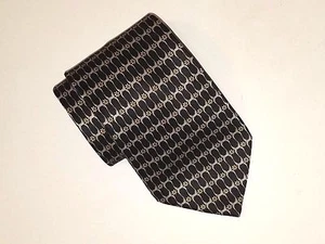 Lanvin Black w/Gold Floral Silver Geometric Print Design 3 7/8" Wide Silk Tie - Picture 1 of 3