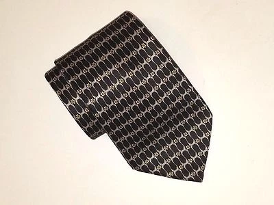 Corbata de seda Lanvin negra con diseño de estampado geométrico floral plateado dorado de 3 7/8" de ancho Foto 1 de 3