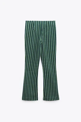 ZARA Hi Rise Stretch Leggings Mini Flare Green Print Women's Size XLarge XL EUC - Image 1 of 4