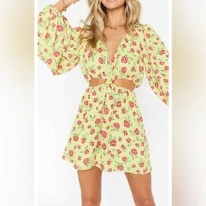 Show Me Your MuMu Christina Mini Dress Cut Out Green Floral Print Size L - Picture 1 of 8