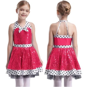 Kids Girls Dresses Halloween Dancewear Holiday Skirt Dots Glittery Carnival Tap - Picture 1 of 44