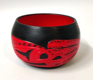 Northwest Coast Salish indische Keramik signiert von Stewart Jacobs Adler schwarz & rot - Bild 1 von 11