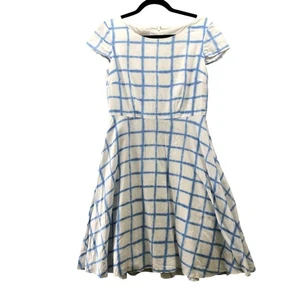 Vestido Hobbs London de Lino Talla 6 Azul Blanco Rejilla Cuadros Wessex Kate Middleton - Imagen 1 de 11