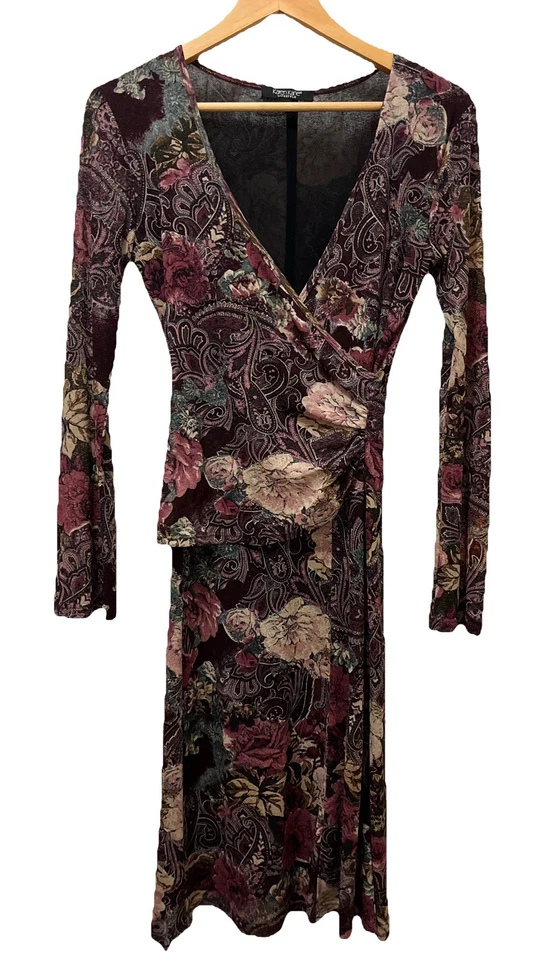 Antigo Vestido de Malha Transparente Anos 90 Y2K Karen Kane Floral Floresta Fada Capricho P - Imagem 1 de 4