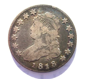 1818 CAPPED BUST QUARTER 25c COIN PHILADELPHIA MINT NICE EARLY COLLECTOR DATE - Picture 1 of 2