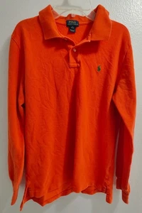 POLO RALPH LAUREN BOYS XL 18-20 LONG SLEEVE COTTON POLO ORANGE W/ GREEN PONY XL - Picture 1 of 4