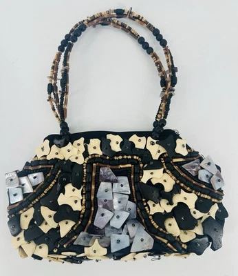 复古珍珠母海贝壳马赛克手包钱包坚固晚装包 9.5 英寸 — 第 1/4 张图片