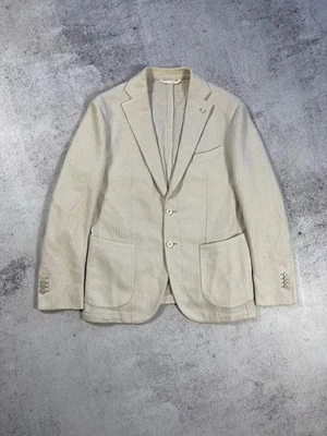 LBM 1911 by Vakko Men's Beige Tuxedo Knit Blazer 2 Button Classic Jacket Size 52 - Image 1 of 4