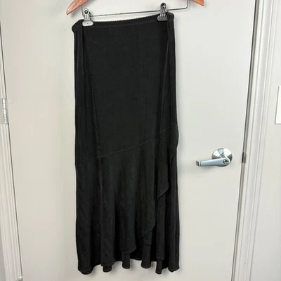 Chicos Travelers Black Midi Skirt Asymmetrical Ruffle Size 0 - Image 1 of 4