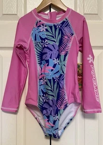 Pipeline Girls Swimsuit Sz 7 Rash Guard 1 pc Long Sleeve Pink UPF 50+ New Zip Up - Picture 1 of 22