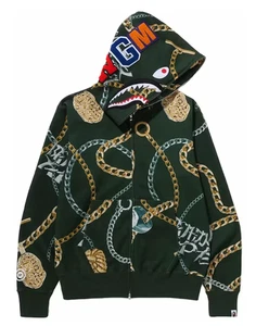 A BATHING APE BAPE SHARK HOODIE MIT DURCHGEHENDEM REISSVERSCHLUSS JEWELS BLING CAMO GRÜN GRÖSSE 2XL - Bild 1 von 2