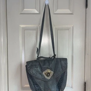 Vintage Sharif Black Croc Embossed Leather Shoulder Bag - Picture 1 of 4