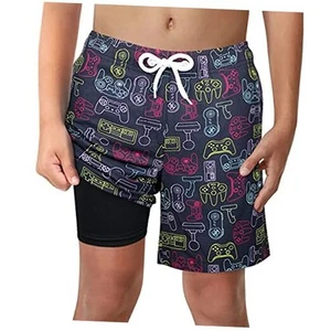 Boys Swim Trunks with Compression Liner Comfortable Medium Happygames-black - Picture 1 of 7