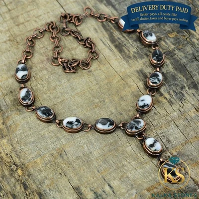 Collar Cadena Hermana Única Electroformada Piedra Turquesa Búfalo Blanco Cobre Foto 1 de 4