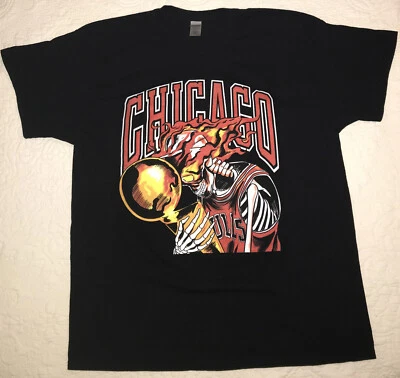 Chicago Bulls NBA Champions Warren Lotus T-Shirt Black XL Skeleton Flames HTF - Image 1 of 4